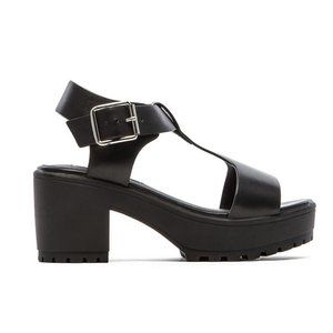 Steve Madden Stefano Black Leather Platform Sandals, Size 5
